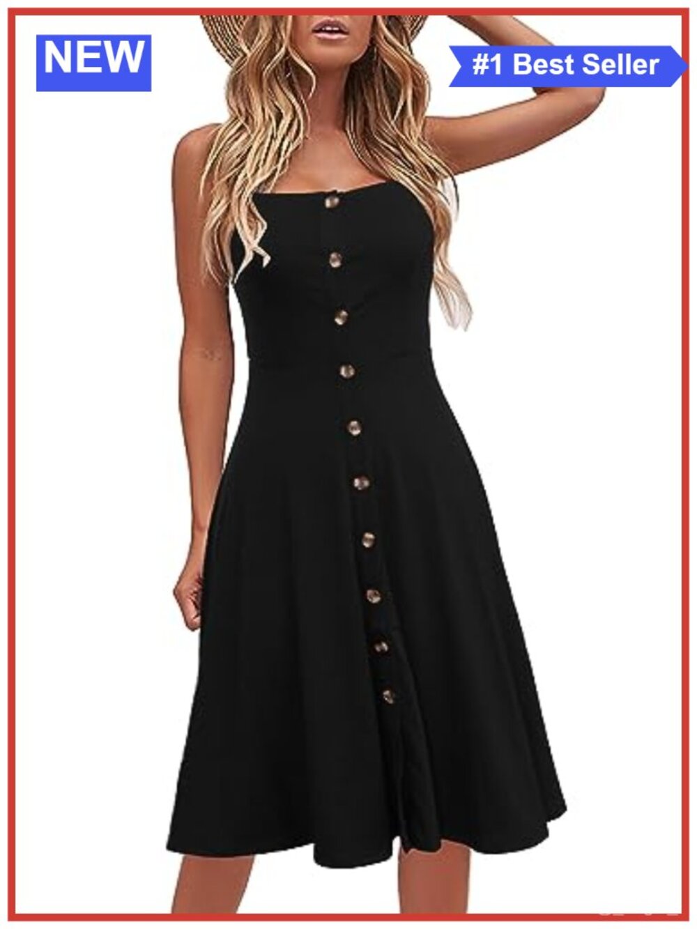 Cotton Blend A-Line Midi Sundress Sleeveless Button Down Beach Dress